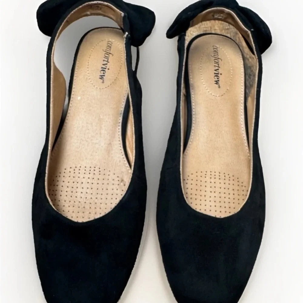comfortview Black Bow Back Slingback Flats